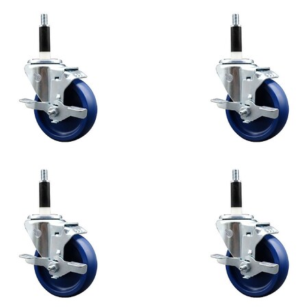 Service Caster 4'' Solid Poly Swivel 7/8'' Expanding Stem Caster Set with Brake, 4PK SCC-EX20S414-SPUS-TLB-78-4